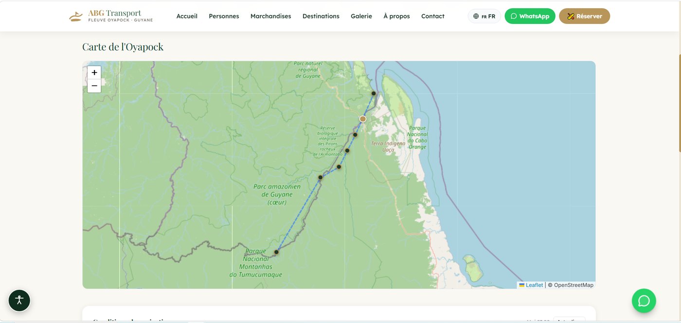 Carte interactive du fleuve Oyapock avec les points de desserte