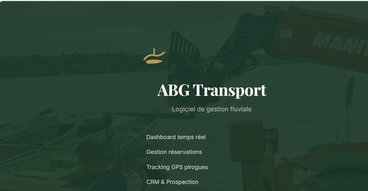 Page d’accueil du site ABG Transport : transport fluvial sur le fleuve Oyapock en Guyane